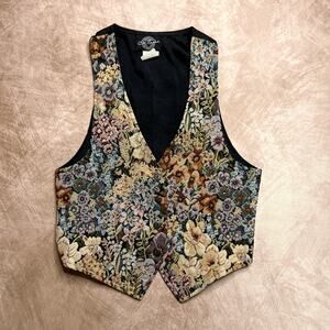 Vintage 90s C.H. Sport Floral Tapestry Vest Multicolor V Neck Sleeveless Retro